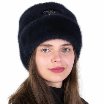 Шапка норковая Меховой Стиль Рукавичка 54-60 Синий (074/G)