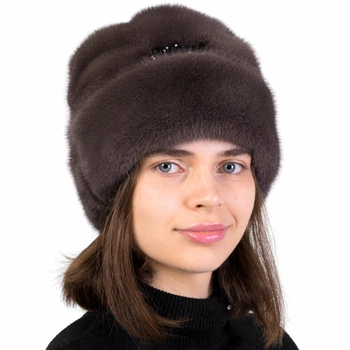Шапка женская норковая Меховой Стиль Рукавичка 54-60 Кофейный (074/Q)