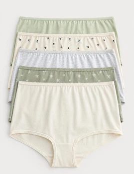 Набір бавовняних трусиків Marks&Spencer High rise short 12(40) 5 шт soft green 0222