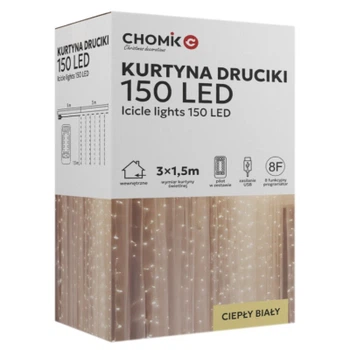 Гирлянда Chomik 300 LED холодний білий, 3x3 м, USB, з пультом, IP20, від мережі (5900779880009)