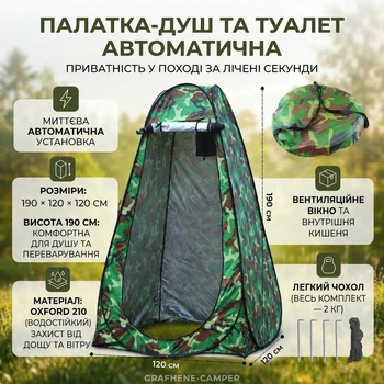 Автоматичний намет-кабінка 120х120х190 см для душу, туалету та роздягальні