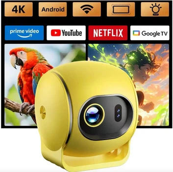 Портативный смарт-проектор KQ3 Android 14 Wi-Fi 200 ANSI с автофокусом и питанием от Power Bank Yellow