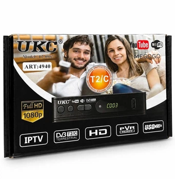 Цифровий ефірний ТВ-тюнер UKC T2-0967 DVB-T2/C з підтримкою IPTV, YouTube та Full HD