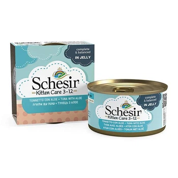 Влажный корм для котят Schesir Kitten Tuna with Aloe Шезир тунец с алоэ в желе натуральные консервы банка 85 г (750330)