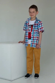 Брюки на резинке джинсовые для мальчика 140 см горчичные SmileTime Fashion (SK31-01-2)