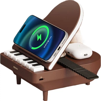 EZVALO Bluetooth-колонка-светильник в виде пианино, ночник с беспроводной зарядкой, рассеянный свет, настольная многофункциональная музыкальная лампа, стильный, креативный и практичный подарок на день рождения для мужчин и женщин.