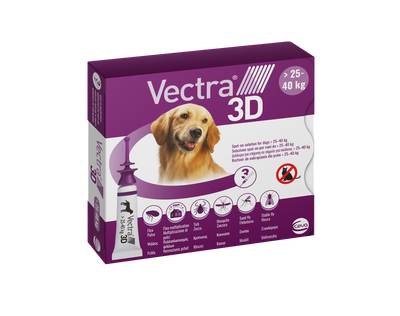 Капли на холку Vectra 3D (Вектра 3D) от внешних паразитов для собак весом от 25 до 40 кг – 3 пипетки/уп по 4,7 мл C18