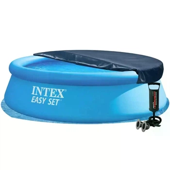 Надувной бассейн Intex 28130-4в1 синий из ПВХ круглый на 5621 л с подстилкой ручным насосом и тентом 366 х 76 см (9-163-28130-4)