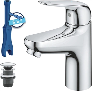 Змішувач для раковини GROHE Swift 24323001 S-Size з донним клапаном Push-Open хром