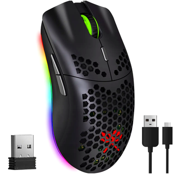 Беспроводная игровая мышь с RGB подсветкой 6 кнопок 2400 DPI для игр и работы черный Dunmoon SE0701