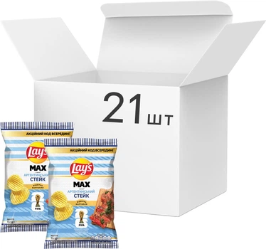 Упаковка чипсов картофельных Lay’s со вкусом аргентинского стейка 21 шт х 95 г (4823063131247)