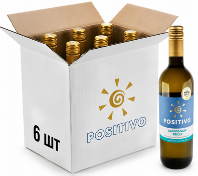 Упаковка вина Positivo Совиньон Фриули DOC белое сухое 0.75 л 12.5% (8050249377946)