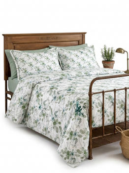 Комплект постільної білизни Fazzini Atelier євро 250 на 260 під ковдру 220х240 / 200х220 біло зелений