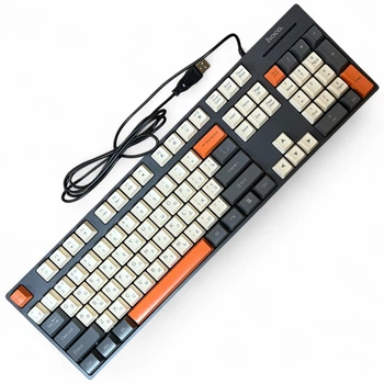 Клавиатура HOCO GM61 проводная мембранная Phantom (3-Color 104 клавиши), USB, (Ukrainian version), серо-белая с оранжевым