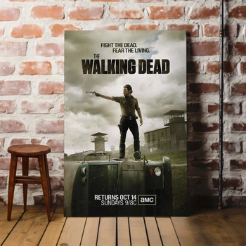 Интерьерная картина Ходячие Мертвецы, Рик Граймс с револьвером, The Walking Dead, TWD, Rick Grimes, постер по сериалу, 42×28 см (id0039)