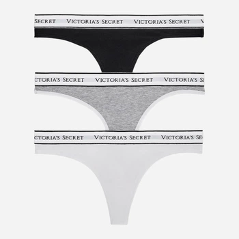 Набор трусиков танга женских хлопковых Victoria's Secret 899815363 M 3 шт Белый/Серый/Черный (1159863943)