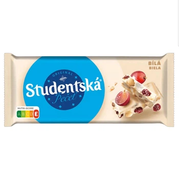 Шоколад Orion Studentska Biela Оріон Студентска Білий із арахісом та Родзинками Плитка 170г