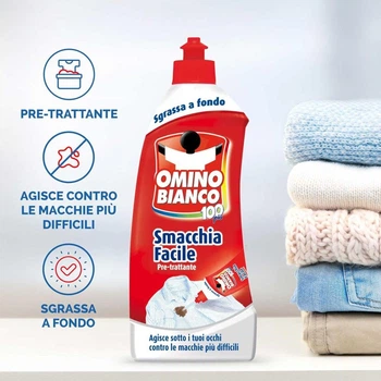 Плямовивідник для Білизни Omino Bianco Smaccia Facile Pre-trattante 100pro Оміно Бьянко Знежирювач попередня Обробка Пляшка 500мл