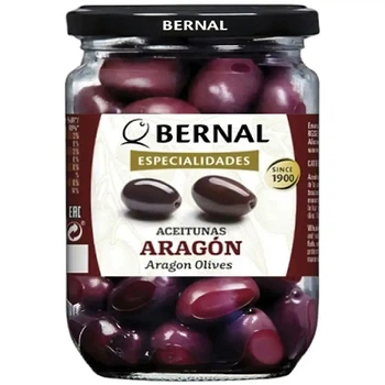 Оливки мариновані Арагон Bernal Especialidades Aragon Olives Бернал Делікатес вялені з кісточкою Гігантські Фіолетові Банка 250г
