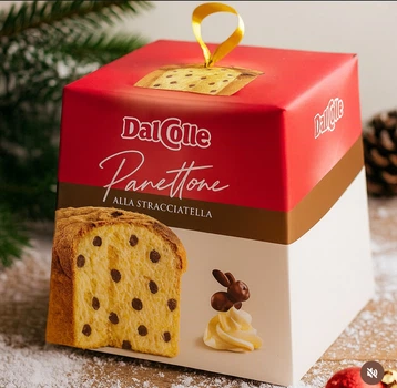 Панеттоне DalColle Panettone alla Stracciatella ДалКолле Класичний Шоколадні крихти з кремом сиру Страчателла Бокс з ручкою 750г