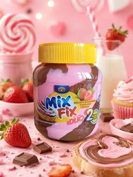 Шоколадна крем Паста полосата Kruger Mix Fix Duo2 Cocoa&Strawberry Flavoured Spread Крюгер Мікс Фікс смак какао з Полуницею 350г