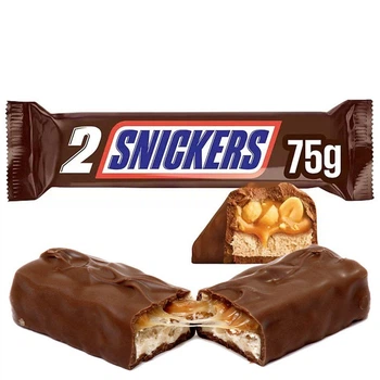 Шоколадний батончик Snickers 2 Double Peanuts Caramel Снікерс подвійний Дабл молочний шоколад з карамеллю та горішками 75г