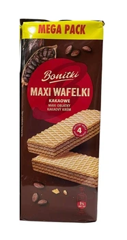 Вафлі солодкі Biedronka Bonitki Maxi Wafelki Mega Pack Kakaowe Боніткі з какао кремом 10шт 450г