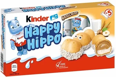 Вафельні батончики Бегемотики Kinder Happy Hippo Haselnuss cream Bisquit з молочною начинкою та горіховим кремом 5шт 103г