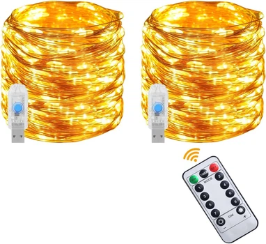 Светодиодная гирлянда-нить Vicloon USB с пультом ДУ 2 шт х 10 м 100 LED Теплая белая