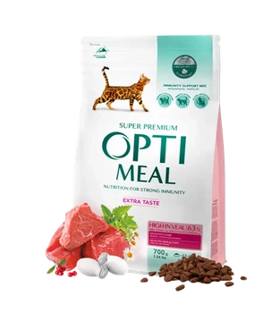 Сухий корм для дорослих котів Optimeal Adult Cat High in Veal з телятиною 700 г