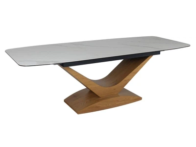 Стол DOLCE CERAMIC 180(240)*95 белый STATUARIO VENATO/дуб