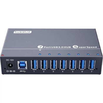 Розгалужувач SIPOLAR USB3.0, високошвидкісний 7-портовий концентратор промислового класу A-173 (1,4 метра), подовжувальний кабель для комп'ютера, док-станція розширення для одного порту 1A з блоком живлення для зарядки.