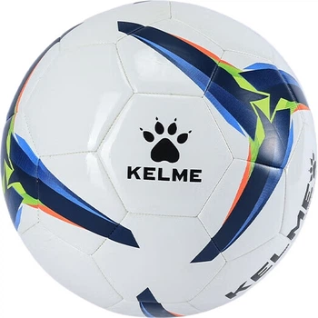 Футбольный мяч KELME машинной сшивки для тренировок, матчей и развития юных футболистов, стандартный размер 5, белый с синей отделкой, размер 5.