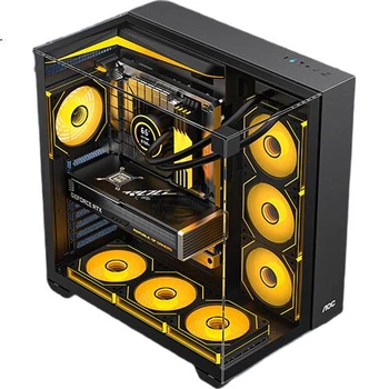 Корпус для ігрового комп'ютера AOC Starry Sea CG409B чорного кольору, панорамний огляд з трьох боків скла, швидкознімний дизайн, підтримка материнських плат ATX, водяне охолодження 360 мм, купольна світлова стрічка