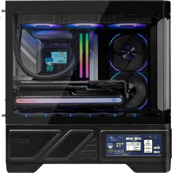 VALKYRIE VK03-M BLACK Чорний ігровий корпус M-ATX з водяним охолодженням 360 мм, 6,2-дюймовий сенсорний екран, вигнуте скло, панорамний огляд 270°