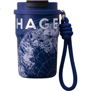 Термокружка CHAGEE, нержавеющая сталь 316, с запирающейся крышкой, с трубочкой, для кофе и чая, подарок на день рождения, звездно-голубой цвет.