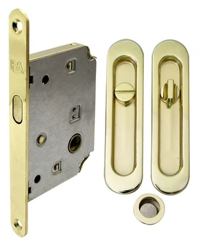 Комплект для розсувних дверей RDA (ручка SL-155 + замок RDA з відп планкою 4120) полірована латунь (24951) 3142