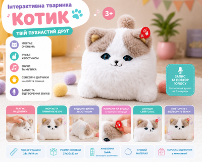 Интерактивный пушистый Котик 6 в1/ Детская интерактивная игрушка с музыкой. звуками и движениями