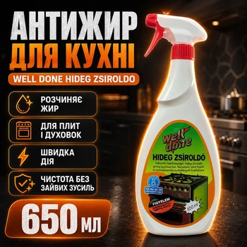 Мийний засіб для кухні Well done антижир спрей HIDEG ZSIROLDO 650 мл знежирювач для плит і духовок