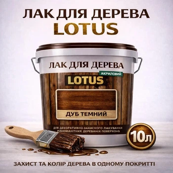 Лак для дерева LOTUS декоративно-защитный глянцевый Дуб темный 10 л