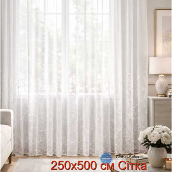 Тюль готовая 1 шт с вышивкой 250х500 см IDEIA на тесьме, нежная сетка для спальни, гостинной, кухни V-beyaz