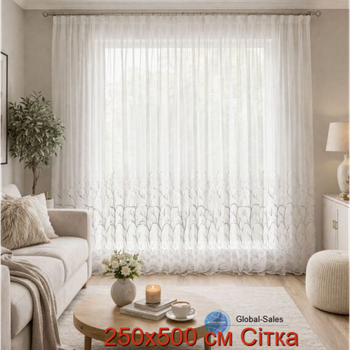 Тюль готовая 1 шт с вышивкой 250х500 см IDEIA на тесьме, нежная сетка для спальни, гостиной, кухни V-gri