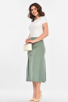 Юбка женская однотонная в рубчик оливкового цвета Fashion размер 42-44 (215246)