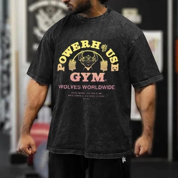 Футболка вінтажна з ретро еффектом "Powerhouse Gym" чорна 2XL