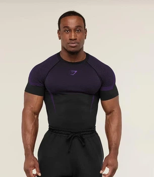 Футболка "Gymshark" компресійна чоловіча спортивна для тренувань чорна з фіолетовим L