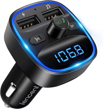 FM-трансмиттер автомобильный LENCENT T25 Bluetooth 5.0, USB зарядка, MP3 плеер