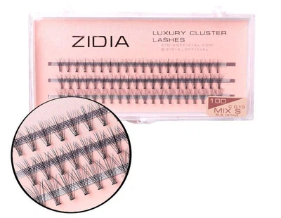 Вії накладні пучкові Zidia Cluster Lashes 10D C 0.10 Mix S (3 лєнти, розмір 8/9/10 мм)
