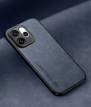 Кожаный чехол XnE OPPO Reno15 F с металлической вставкой Blue (44949-28)