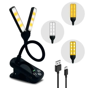 Акумуляторна LED-лампа для читання книг на прищіпці з Type-C , гнучкий міні-ліхтар для книг із 3 режимами світла та захистом очей