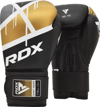 Боксерские перчатки RDX кожа 10 унций черные золотые
